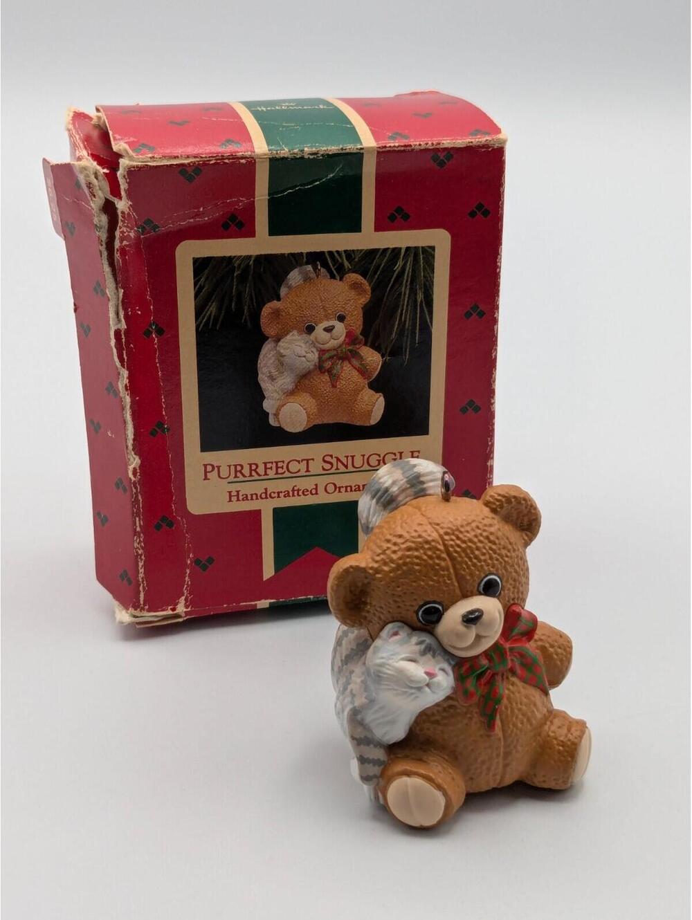 Hallmark Keepsake Purrfect Snuggle 1988, Teddy Bear w/ Kitten Vintage Ornament